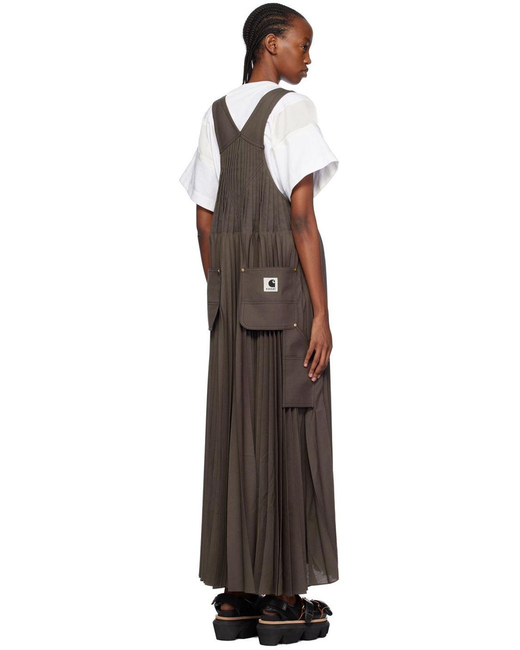 sacai x carhartt apron flared pleated overall dress Geometric Print Croissant Sleeve Flare Shirt Dress main image 0