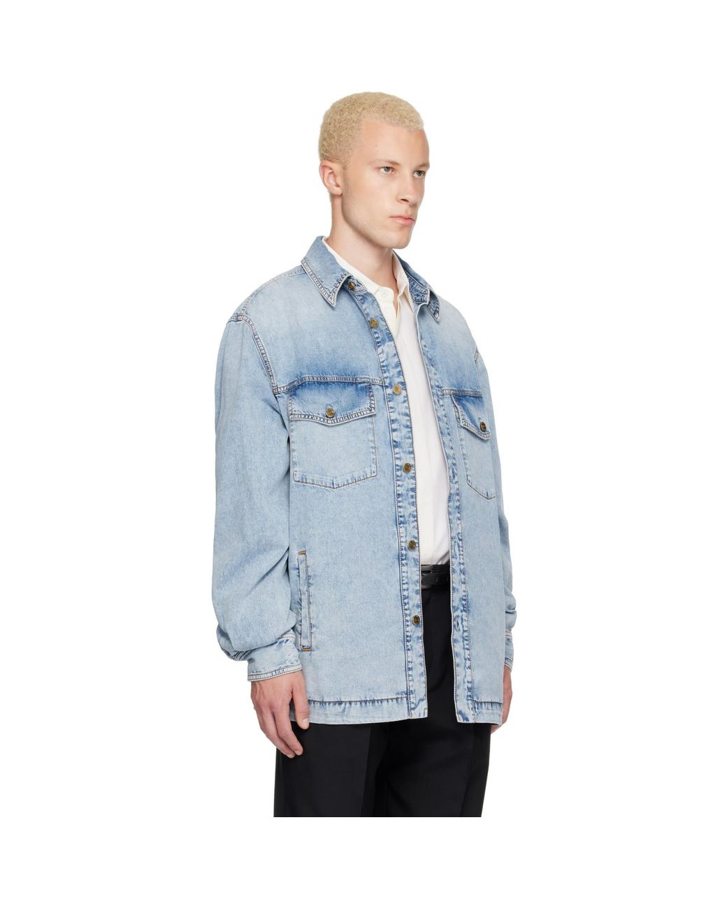 Balmain Blue Faded Denim Shirt for men