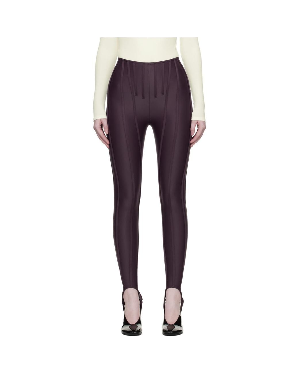 Mugler Blue Burgundy Corseted Leggings