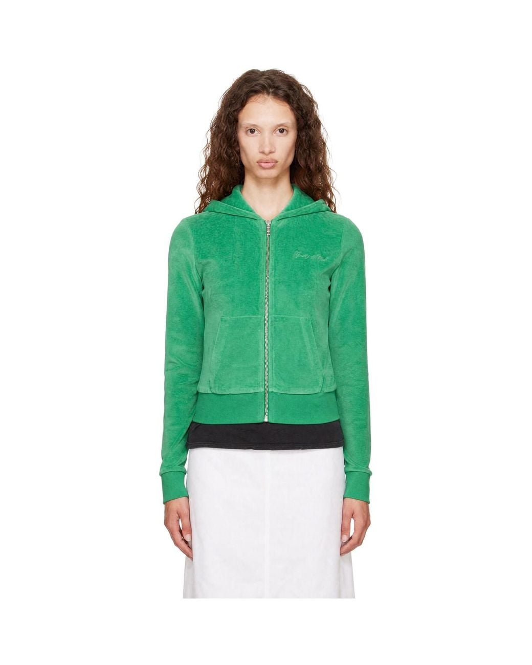 Sporty & Rich Green Signature Logo Krystal Zip Hoodie