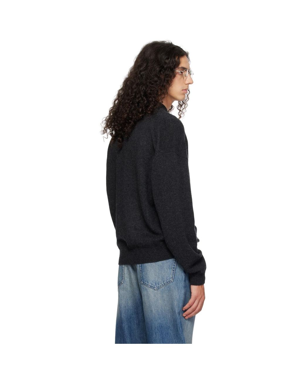 YACAIA Black Y-0024 Oversized Merino Polo for men