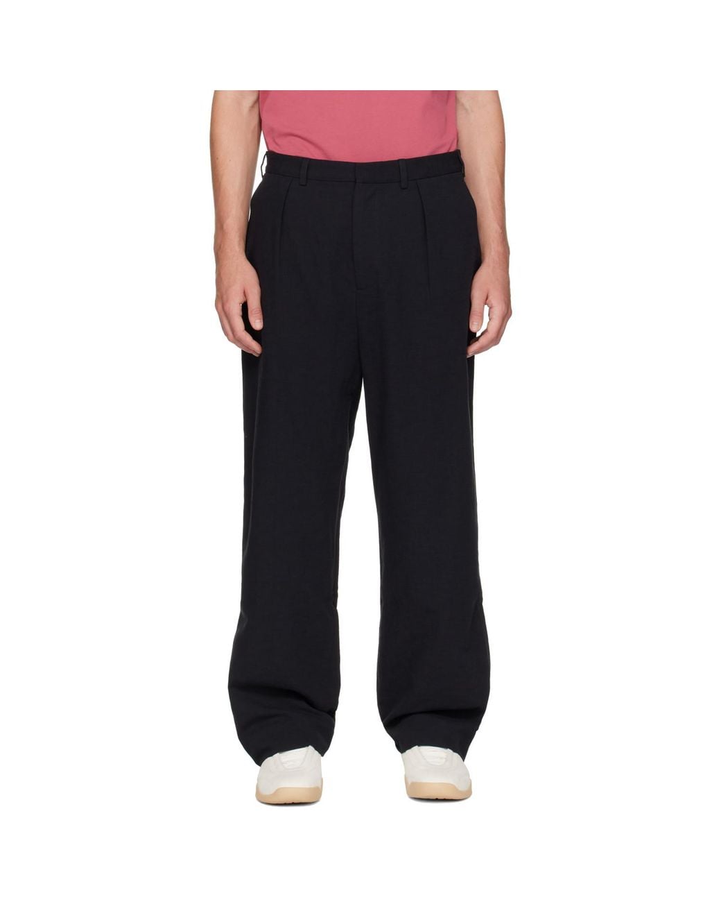 Palmes Black Wide Pleated Suit Trousers for men