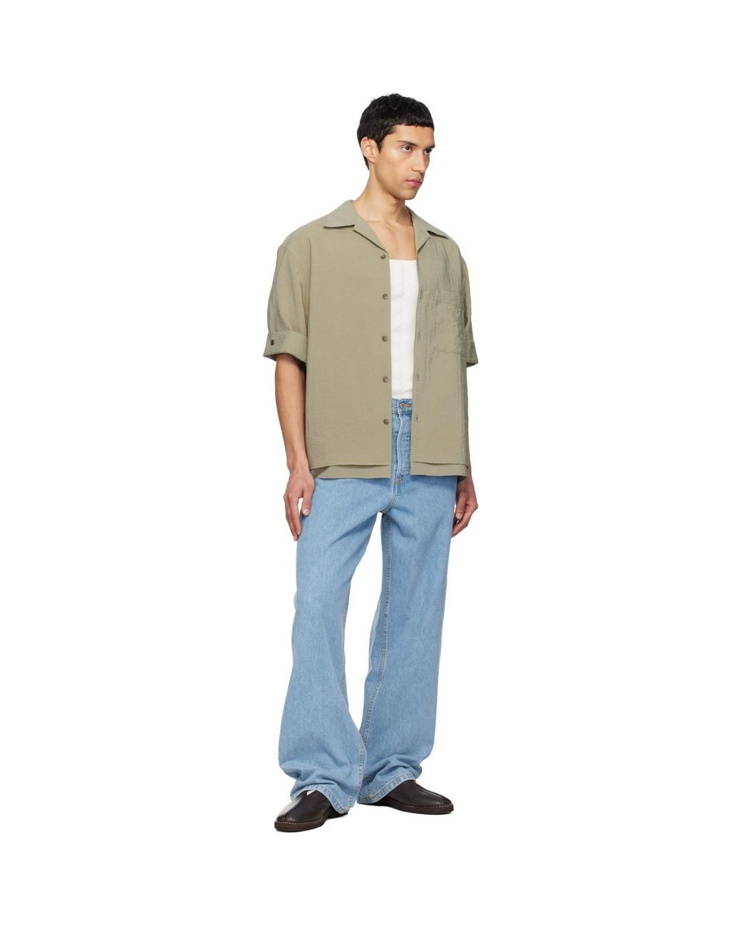 LE17SEPTEMBRE Black Double-Layered Open Collar Shirt for men