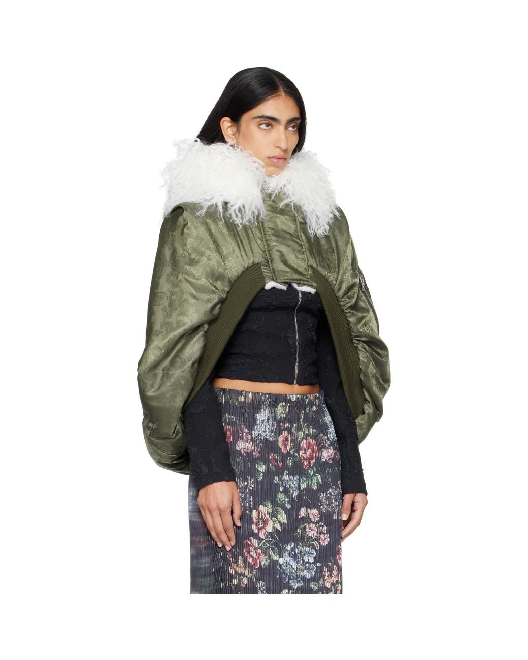 Petra Fargerstrom Gray Khaki Jacquard Bomber Cape