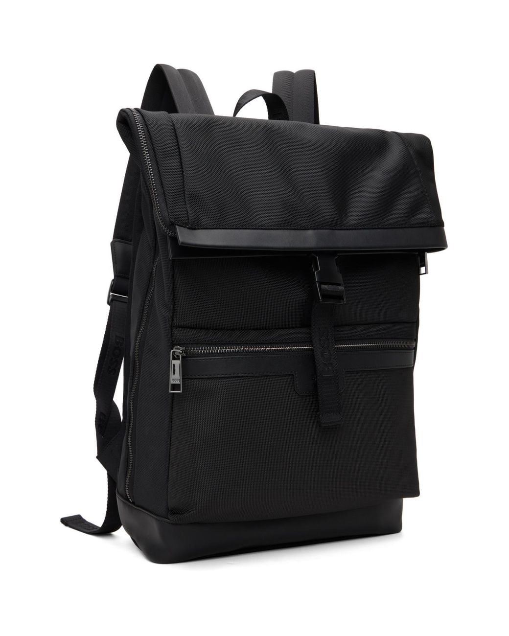 Boss Black Canvas Flap Backpack for men