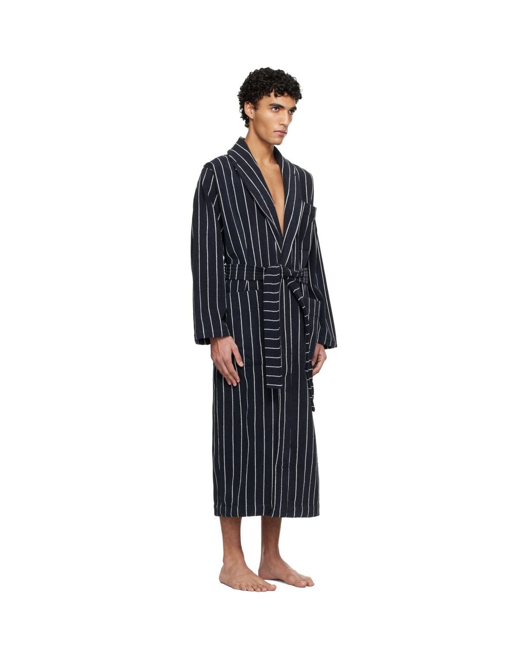 Tekla Black Terry Classic Bathrobe for men