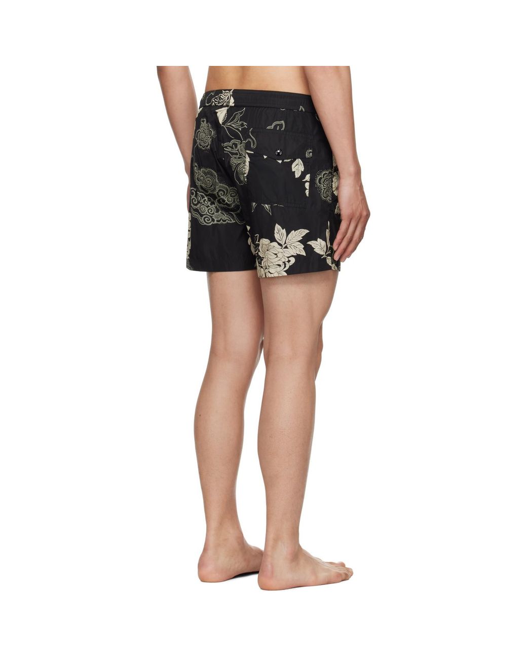 Moncler Black Floral Print Swim Shorts for men