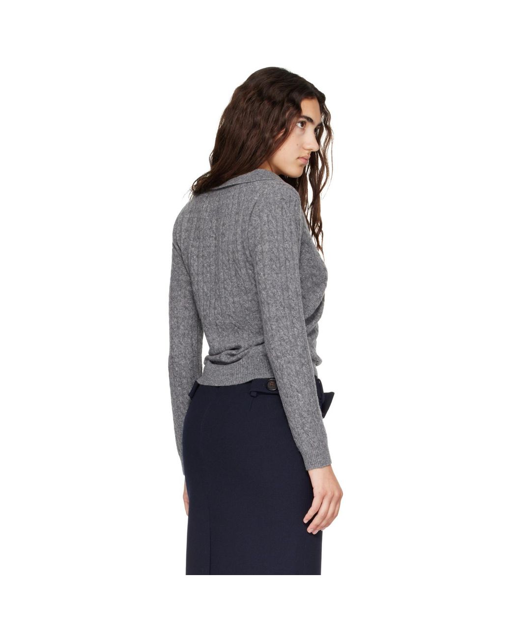 ShuShu/Tong Gray V-Neck Cable Knit Sweater