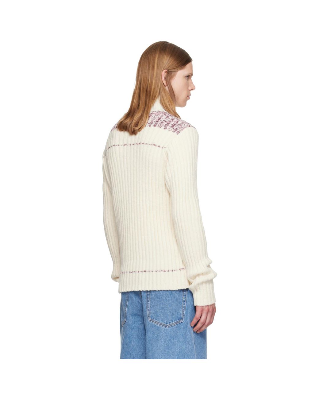 Dries Van Noten White Off- Rib-Knit Wool Turtleneck for men
