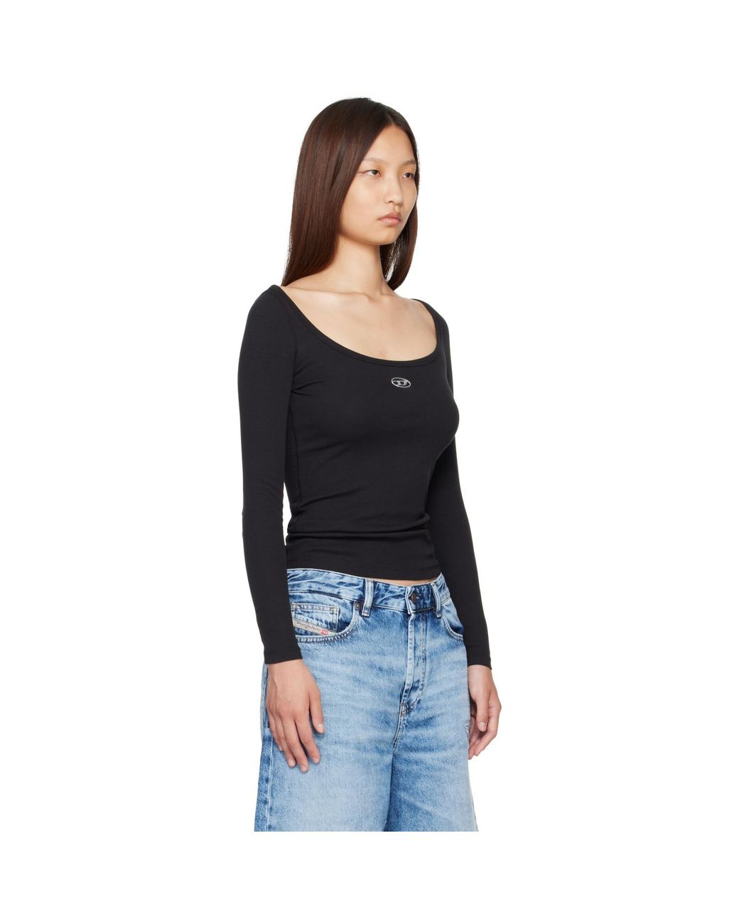 DIESEL Black Long Sleeve Metallic Oval D Ribbed T-Shirt