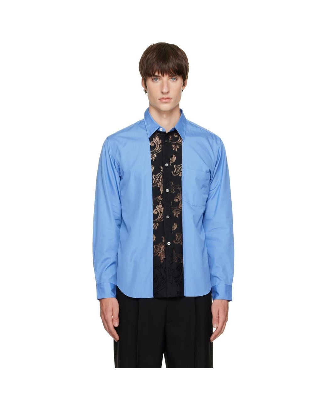 Comme des Garçons Blue Poplin Lace Trim Shirt for men
