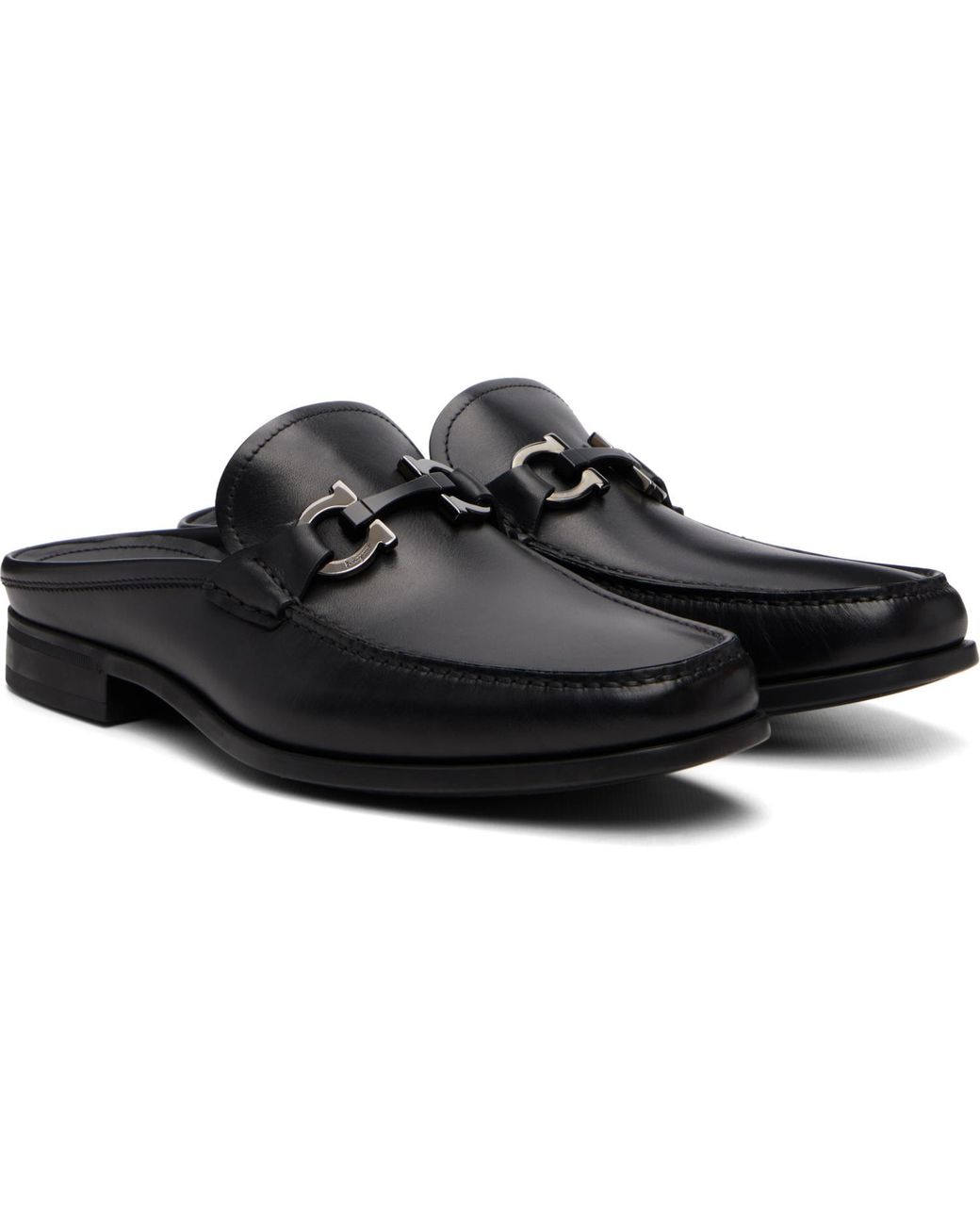 Ferragamo Black Gancini Ornament Mule Loafers for men
