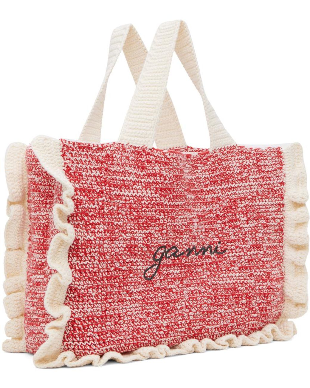 ■Ganni■ Cotton Crochet Frill Tote Bag Shocking Pink A47024 MUSINSA | GANNI Cotton Crochet Frill Tote Bag - Shocking