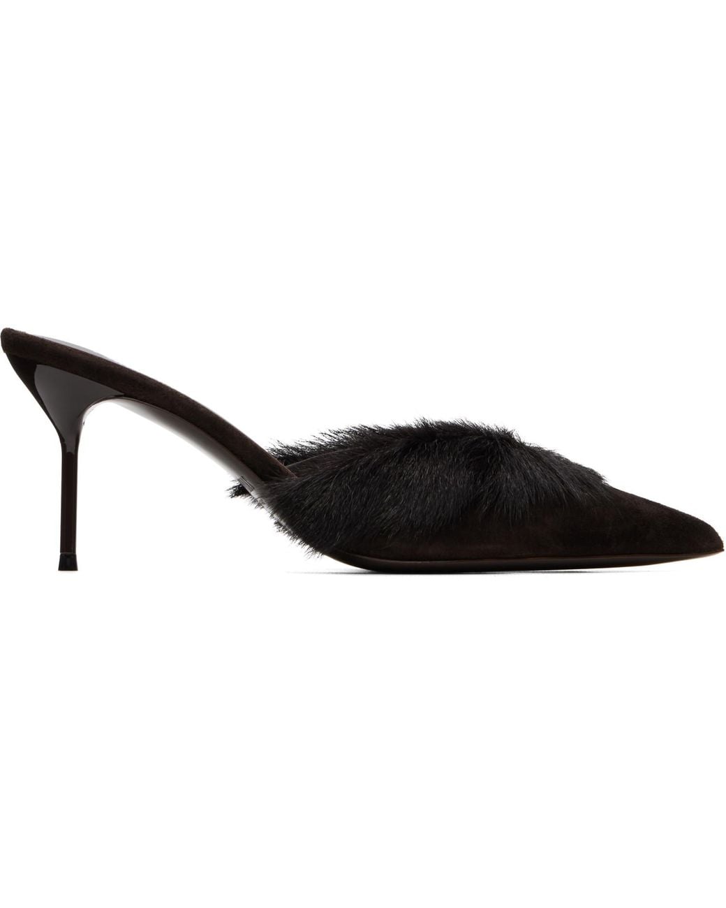 Paris Texas Black Lidia 70Mm Suede Mule Heels