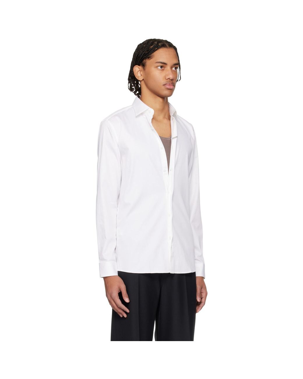 HUGO White Stretch Cotton Modern-Fit Shirt for men
