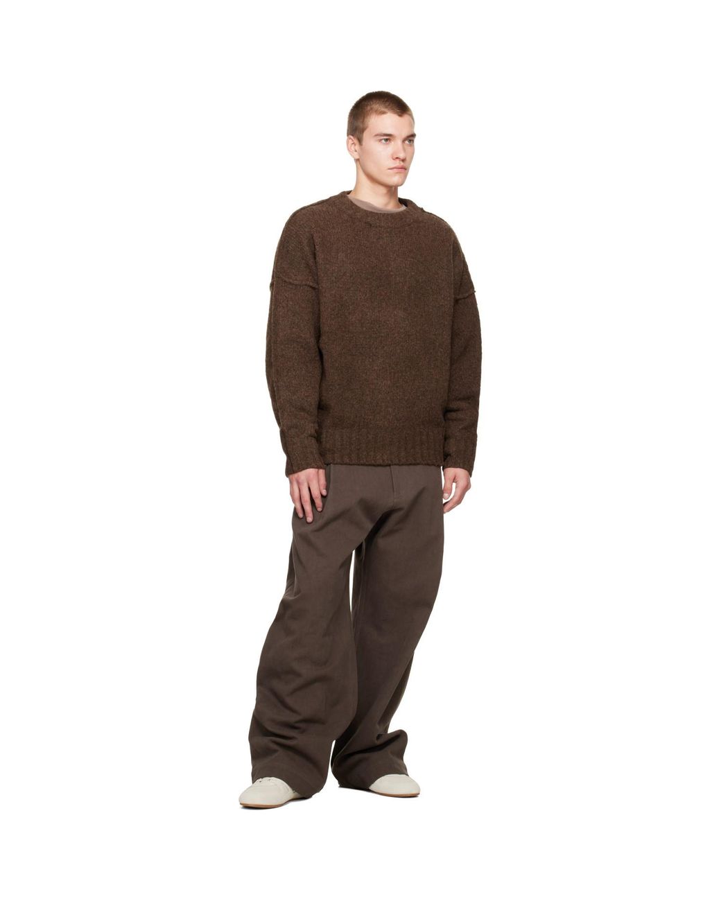 Seventh Brown Wool Knit Crewneck Sweater for men