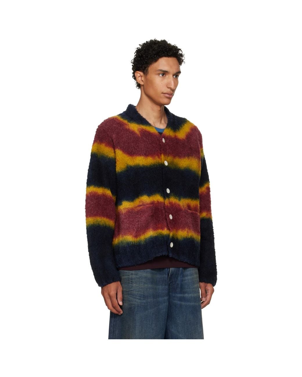 Sacai Black Burgundy Chusen-Dyed Knit Cardigan for men