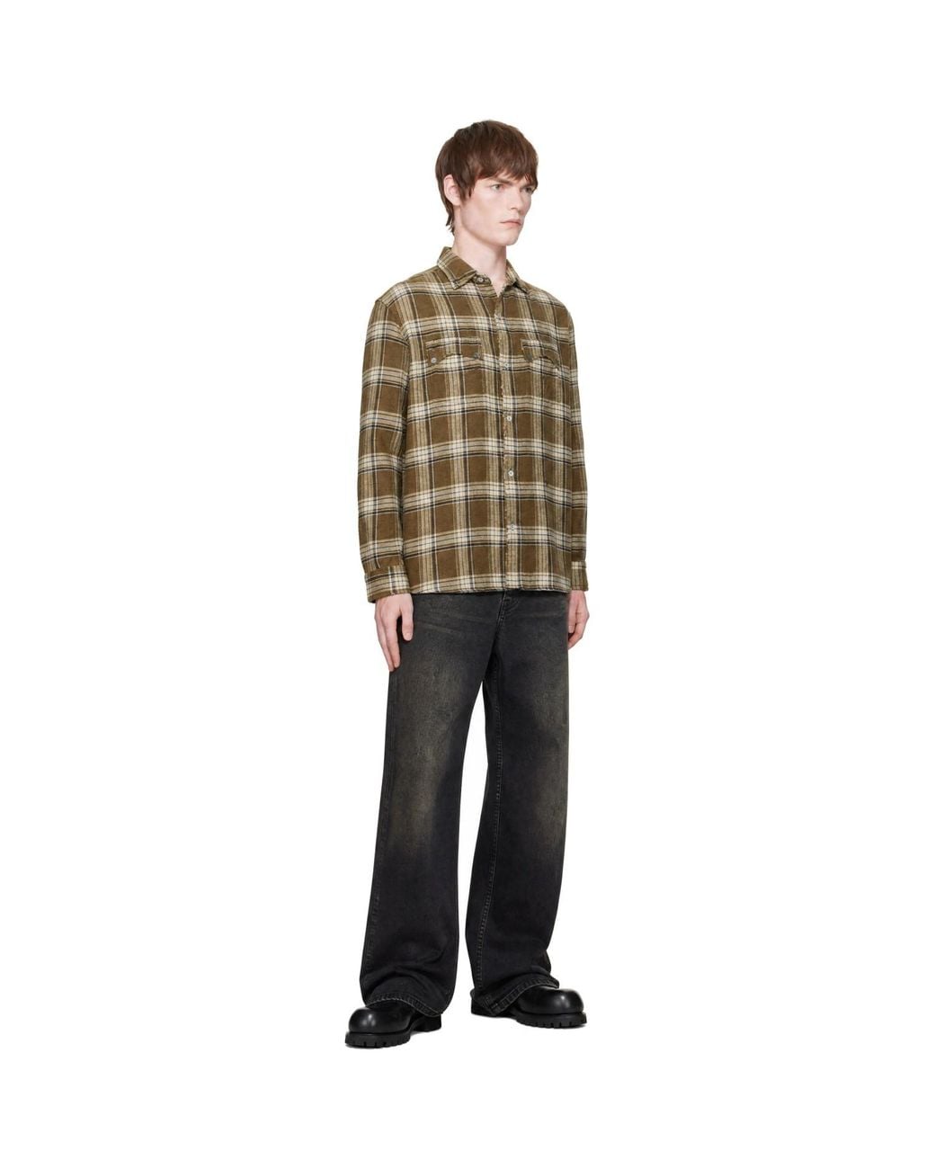 Rhude Green Aviabi Cargo Long Sleeve Flannel Shirt for men