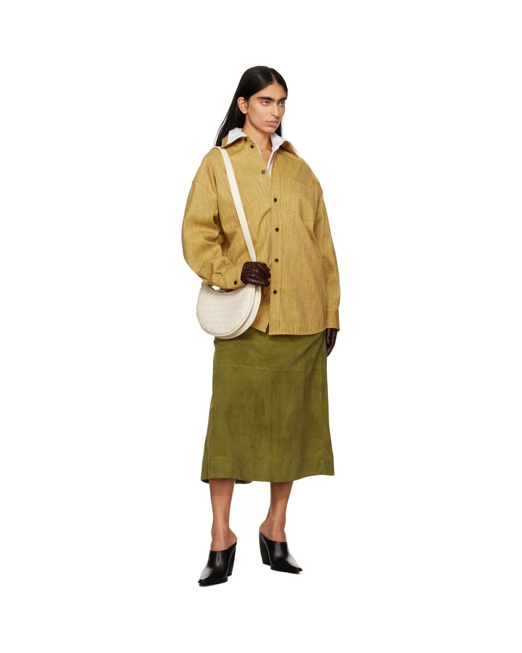 Bottega Veneta Green Full Grain Suede Midi Skirt