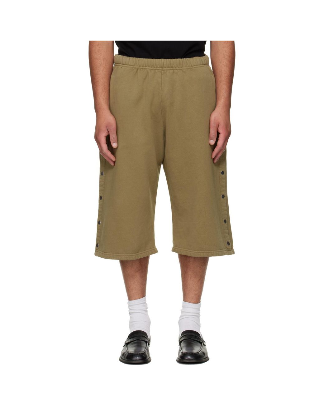 Les Tien Green Khaki Part Snap Shorts for men