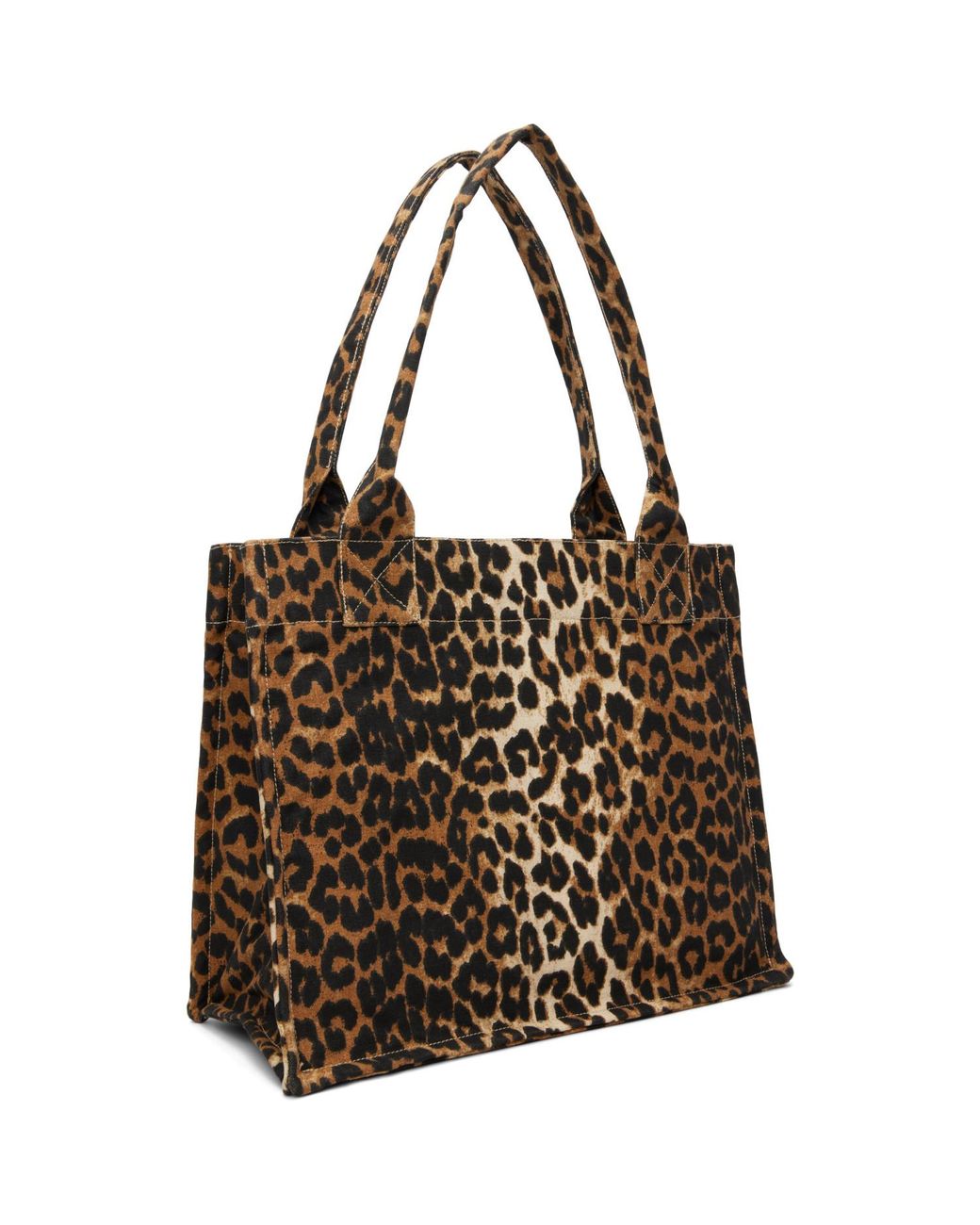 Ganni Brown Leopard Large Canvas Tote
