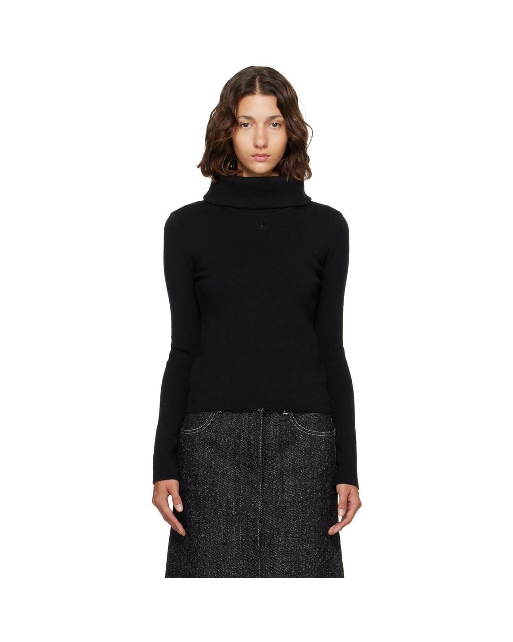 Courreges Black High Collar Merino Wool Sweater