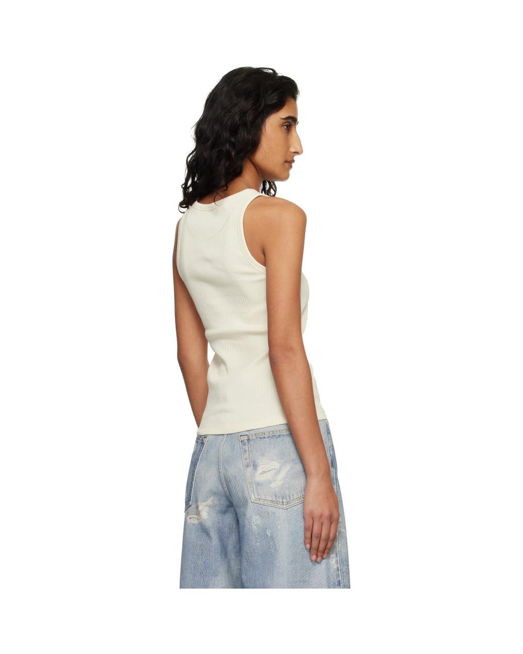 Marni Black Off- Ribbed Cotton Frame Logo Tank Top