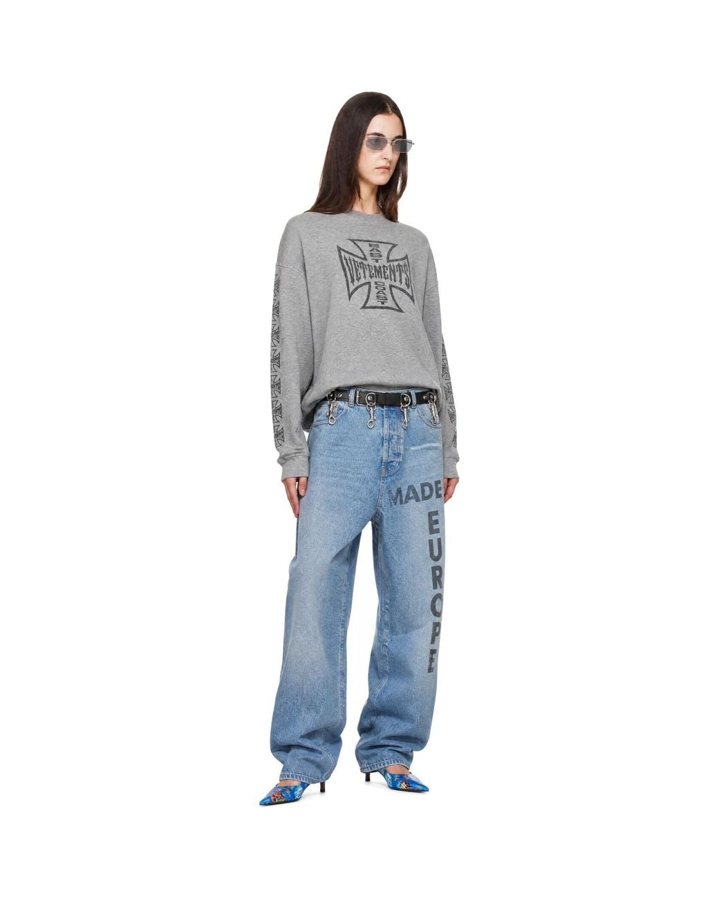 Vetements Gray Big Biker Cross Waffle Longsleeve T-Shirt