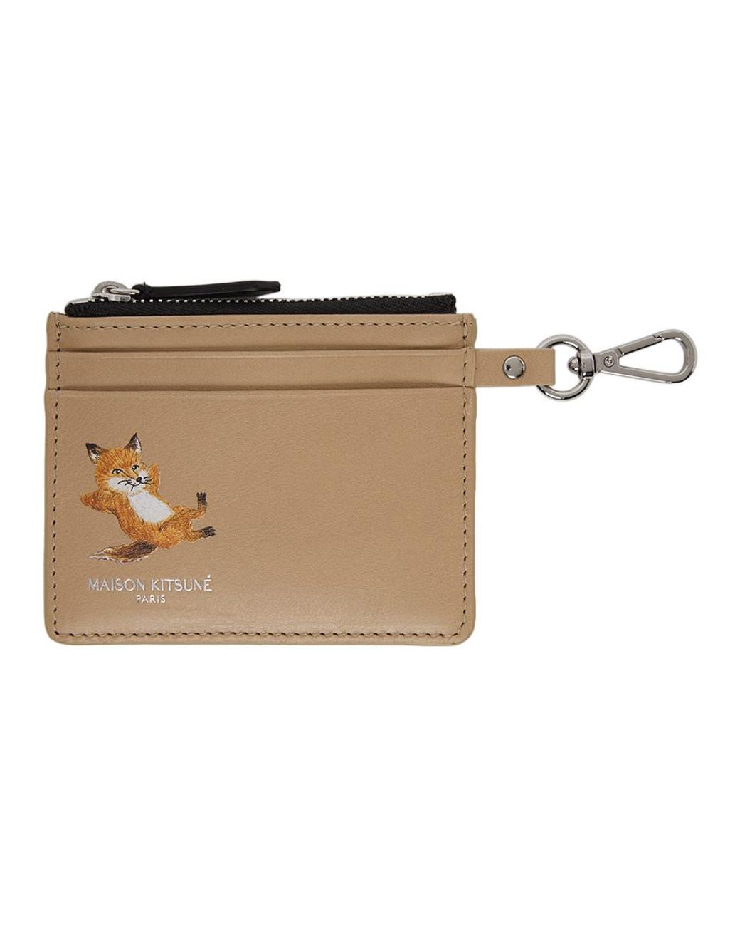 Maison Kitsuné Beige Chillax Fox Zipped Card Holder in Natural for 
