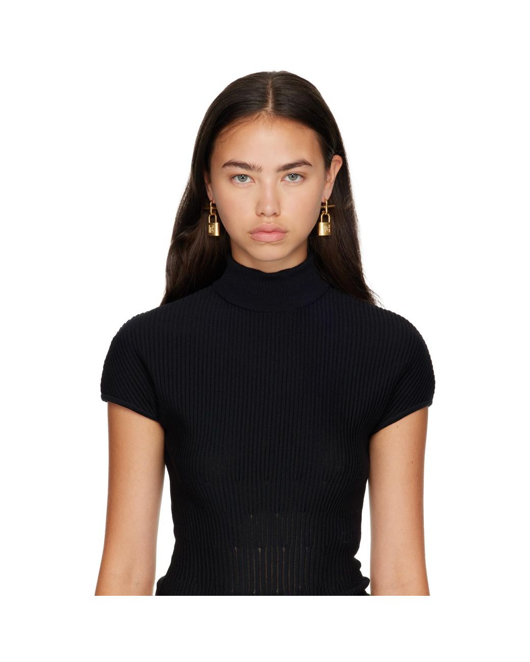 Balmain Metallic Brass Pulse Padlock Earrings