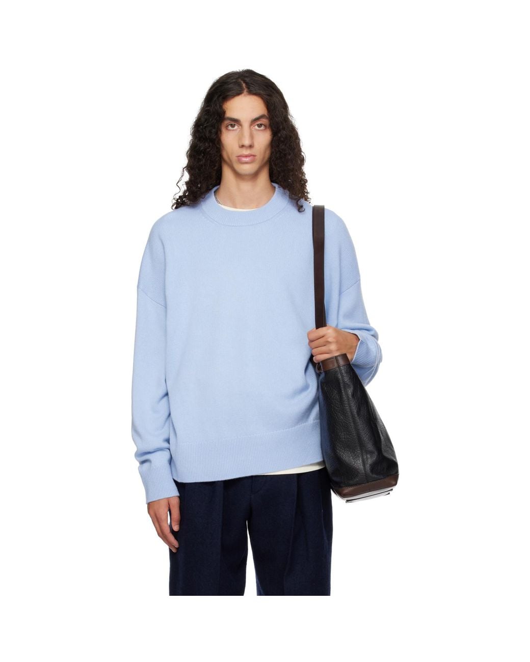 YACAIA Blue Y-0008 Oversized Merino Cashmere Sweater for men