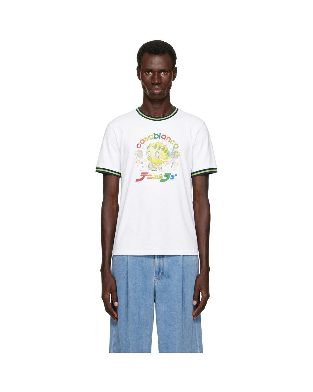 Casablanca White Contrast Ringer Kawaii Tennis Ball T-Shirt for men