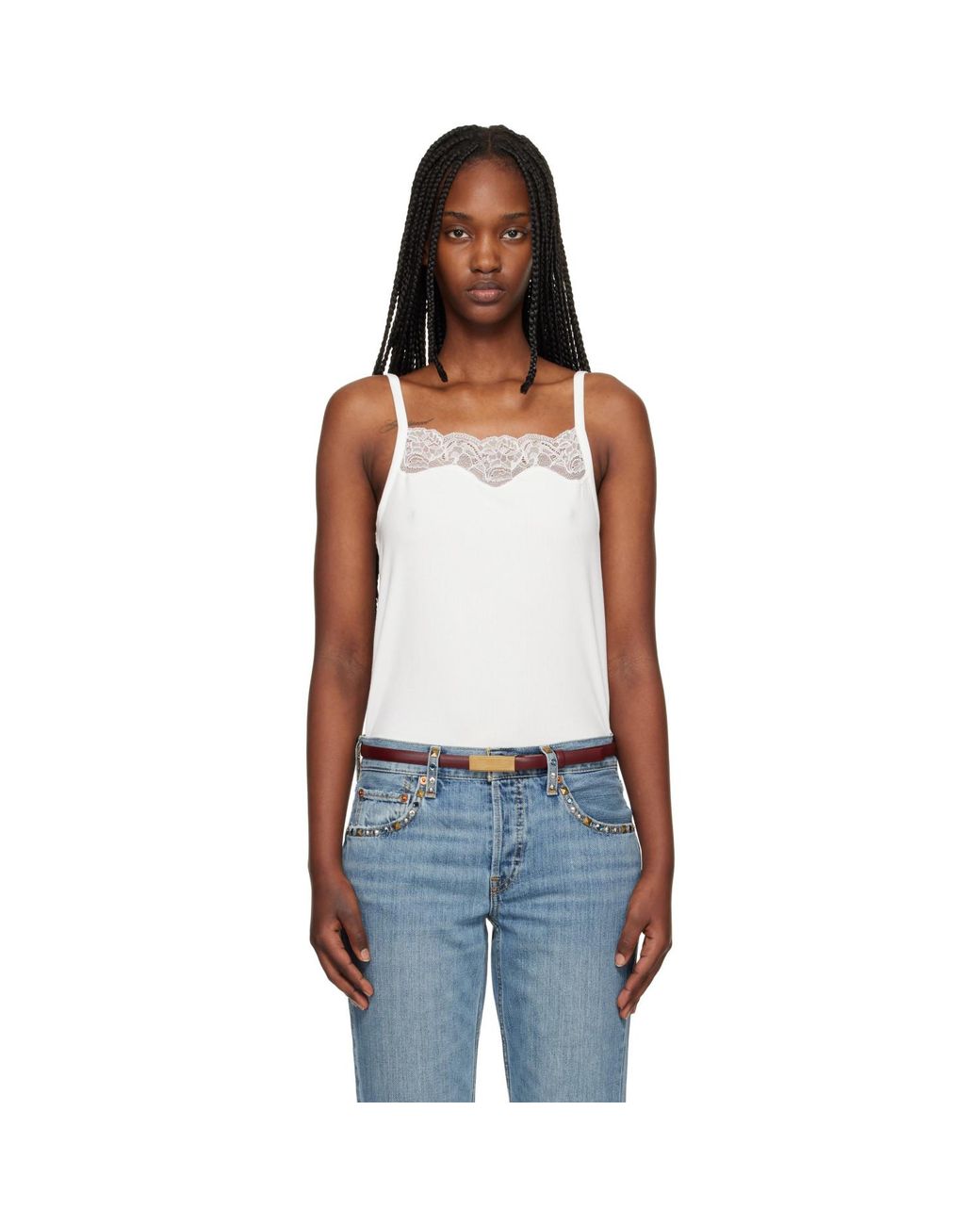 Re/done Black Off- Lace Ribbed Camisole