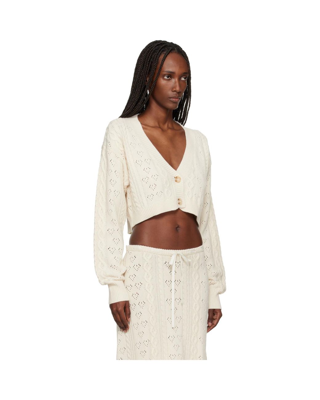 GUIZIO Black Off- Noah Wool Cable Crop Cardigan