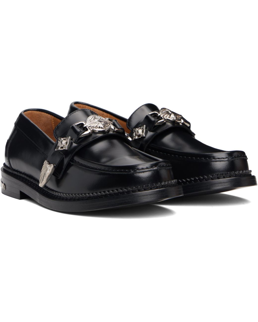 Toga Black Polished Leather Loafers