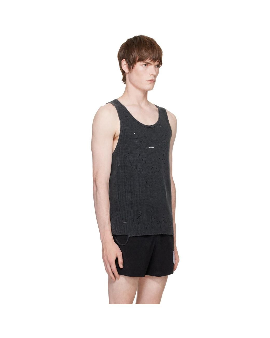 Satisfy Black Mothtech Waffle Singlet Tank Top for men