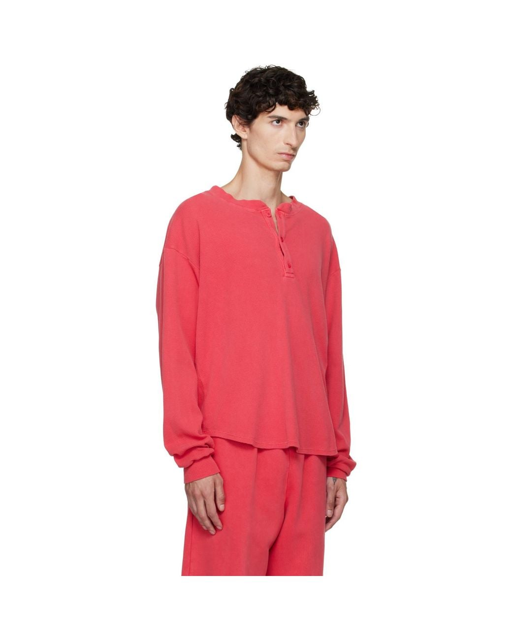Les Tien Red Thermal Baseball Hem Henley for men