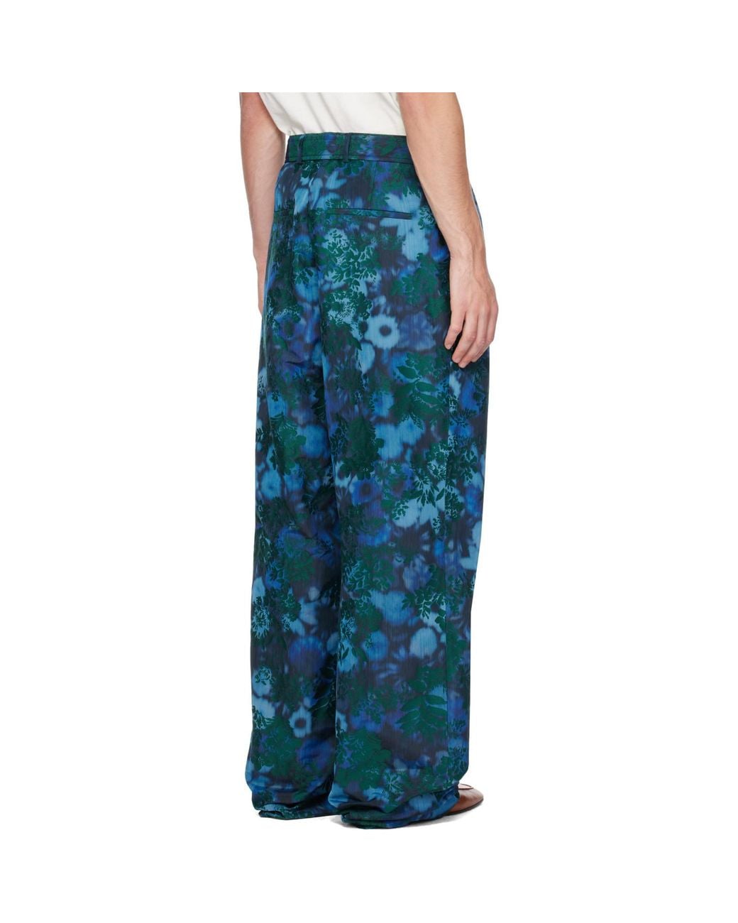 Dries Van Noten Blue Belted Jacquard Trousers for men