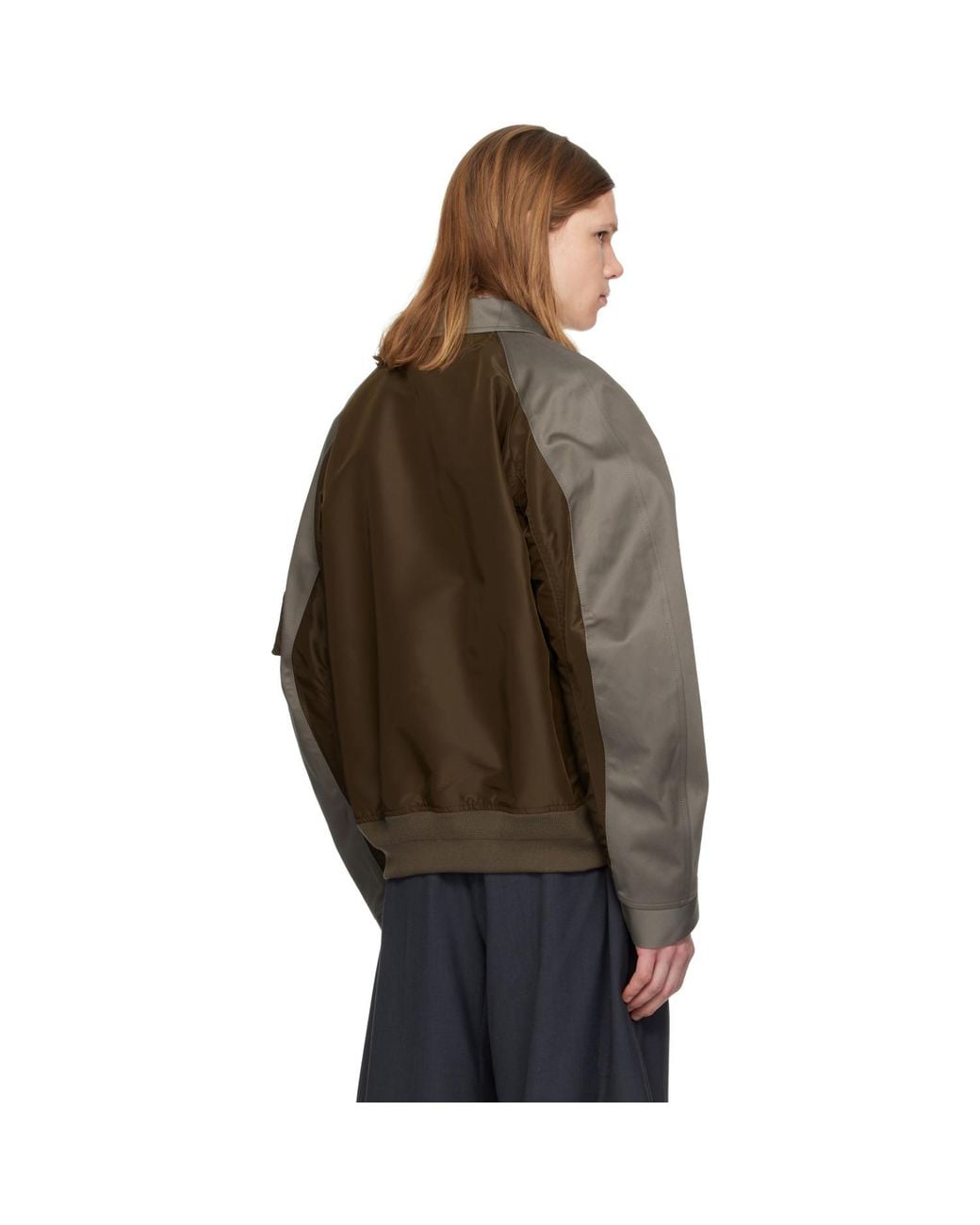 Sacai Brown Cotton Chino & Nylon Twill Bomber Jacket for men