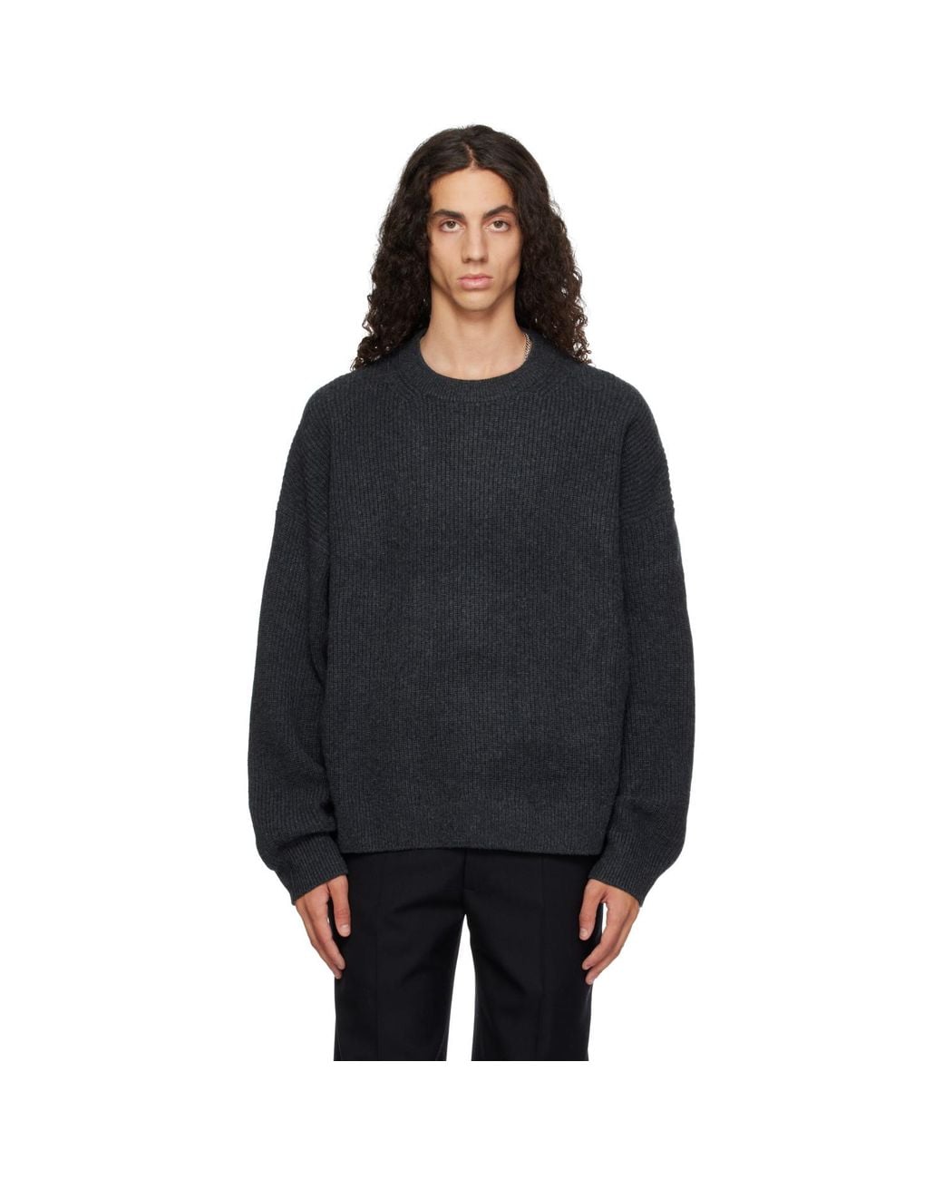 YACAIA Black Y-0013 Oversized Ribbed Sweater for men