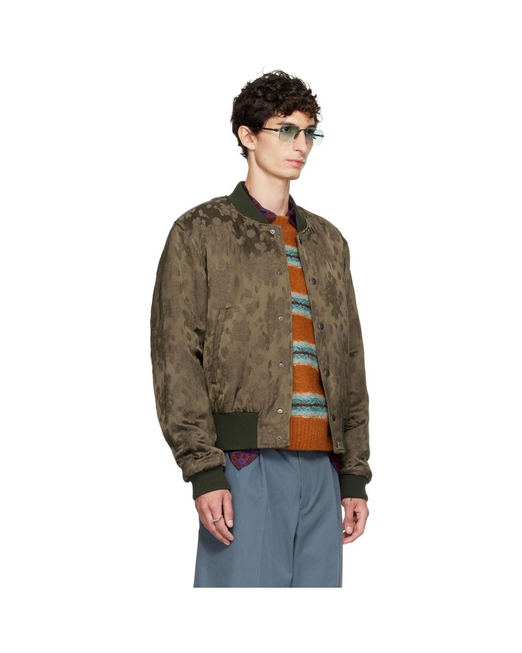 Dries Van Noten Brown Khaki Pattern Bomber Jacket for men