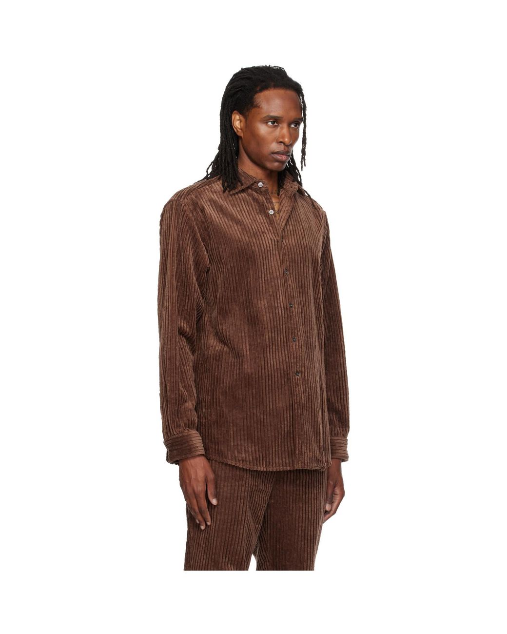 SOSHIOTSUKI Brown Heavy Wale Dress Shirt for men