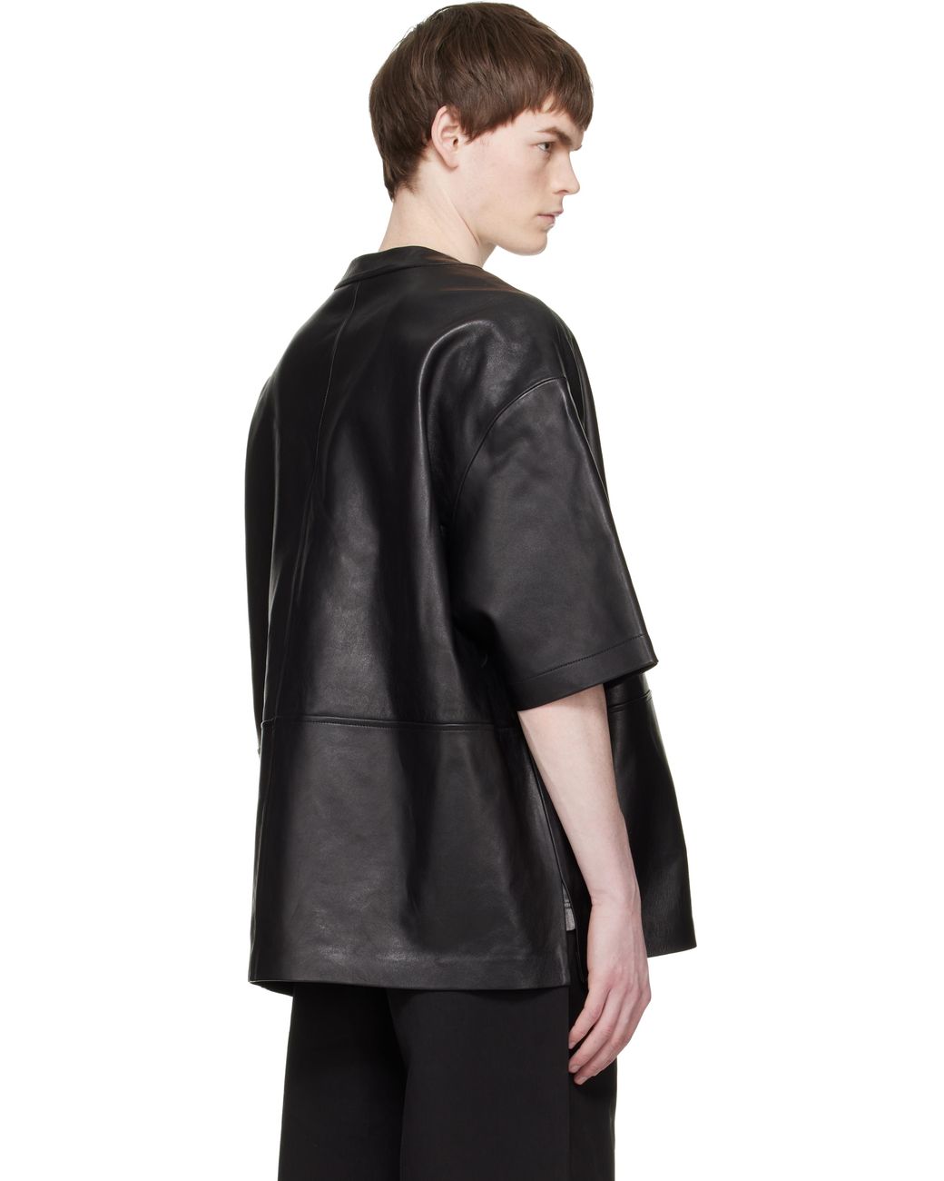 Entire studios Black V-Neck Leather T-Shirt for men