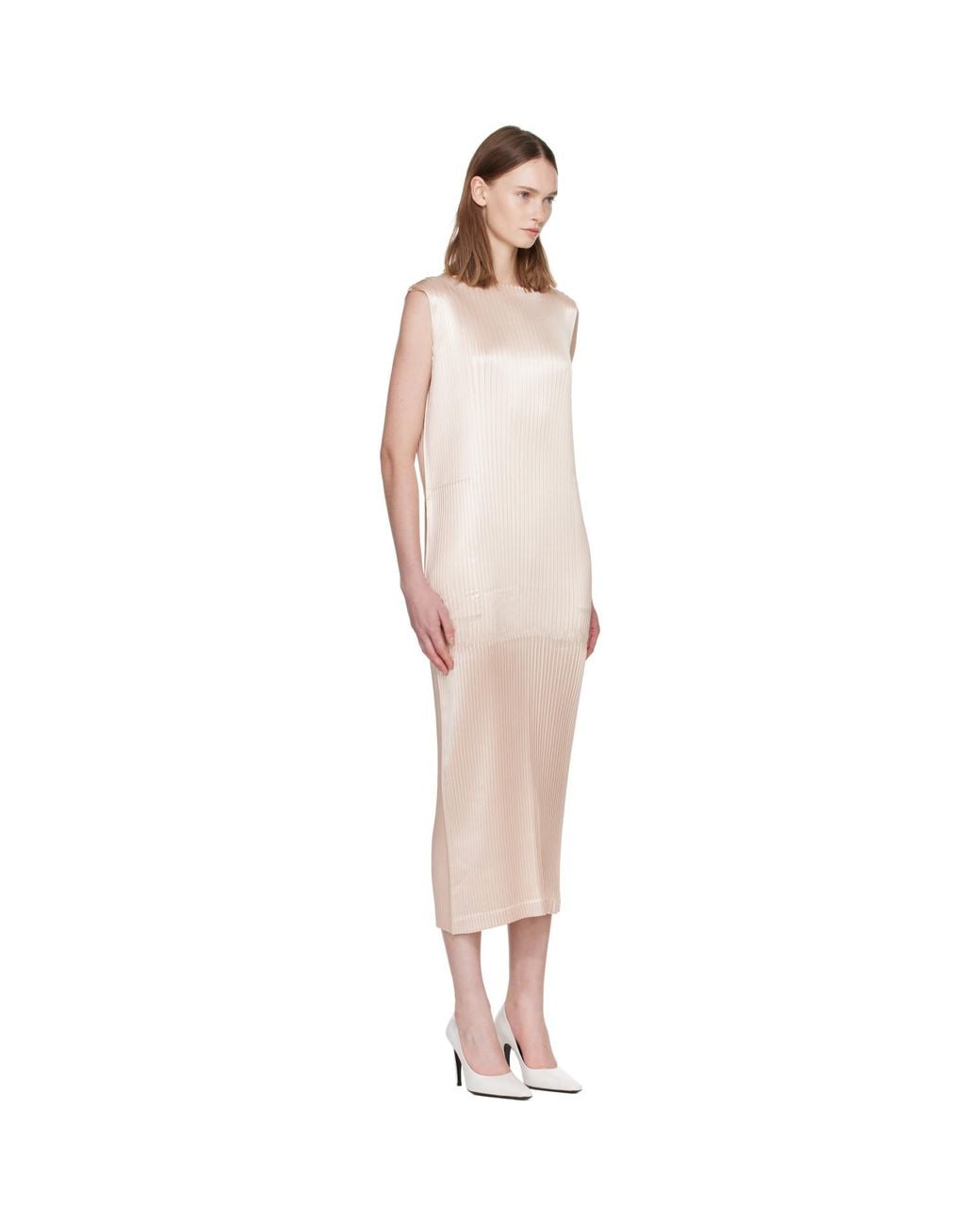 Issey Miyake Pink Glossed Panels Pleats Maxi Dress