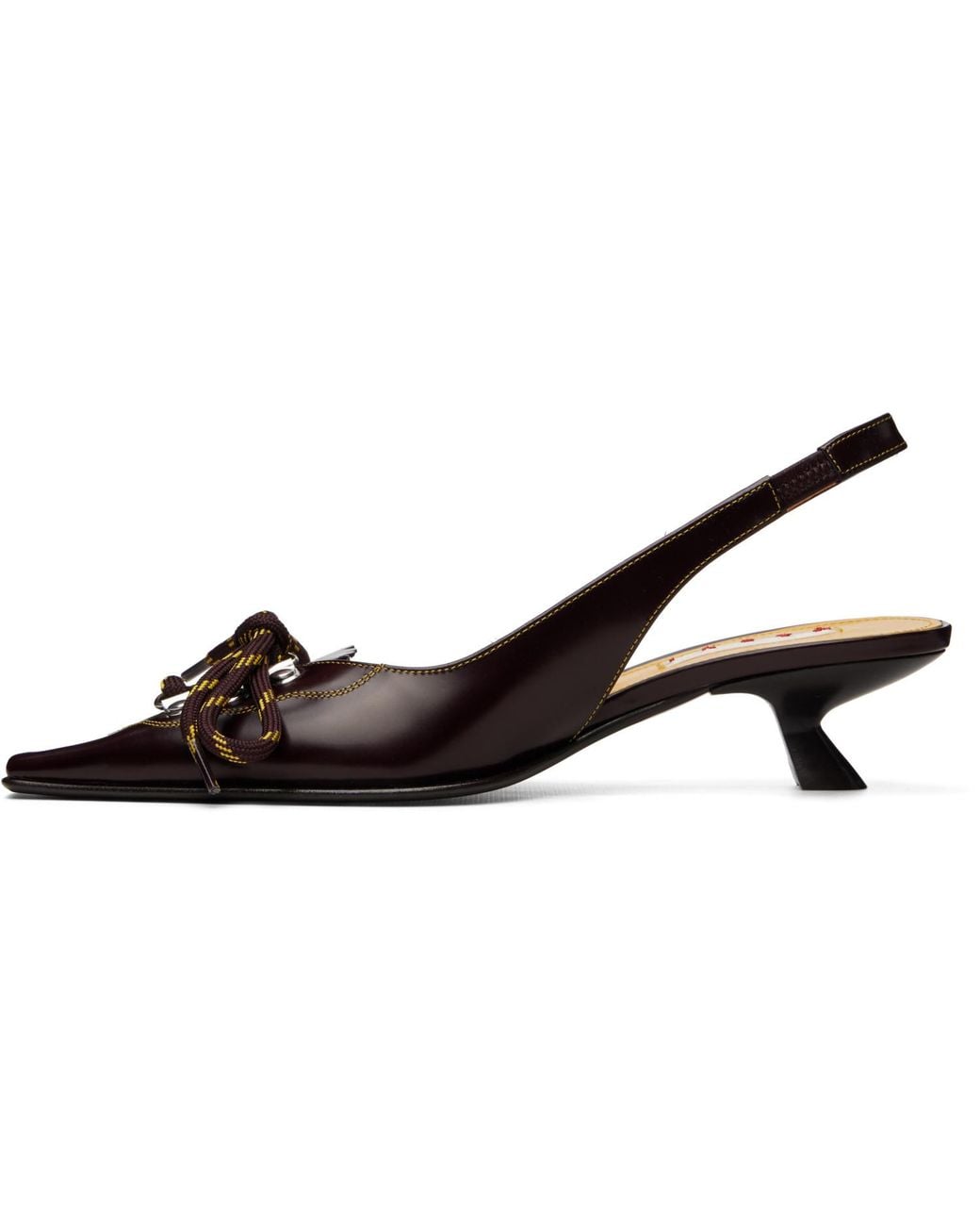 Marni Brown Leather Lace-Up Slingback Heels