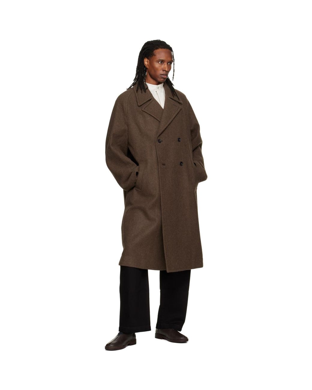 Lemaire Brown Double-Breasted Coat for men