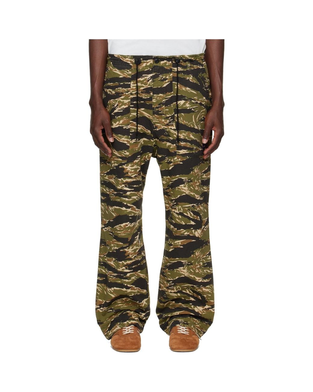 Needles Green Khaki Cotton Ripstop Camo String Fatigue Trousers for men