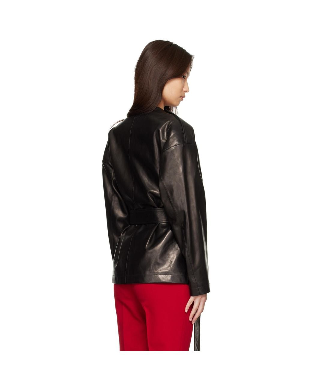Versace Black V-Neck Blouson Leather Jacket