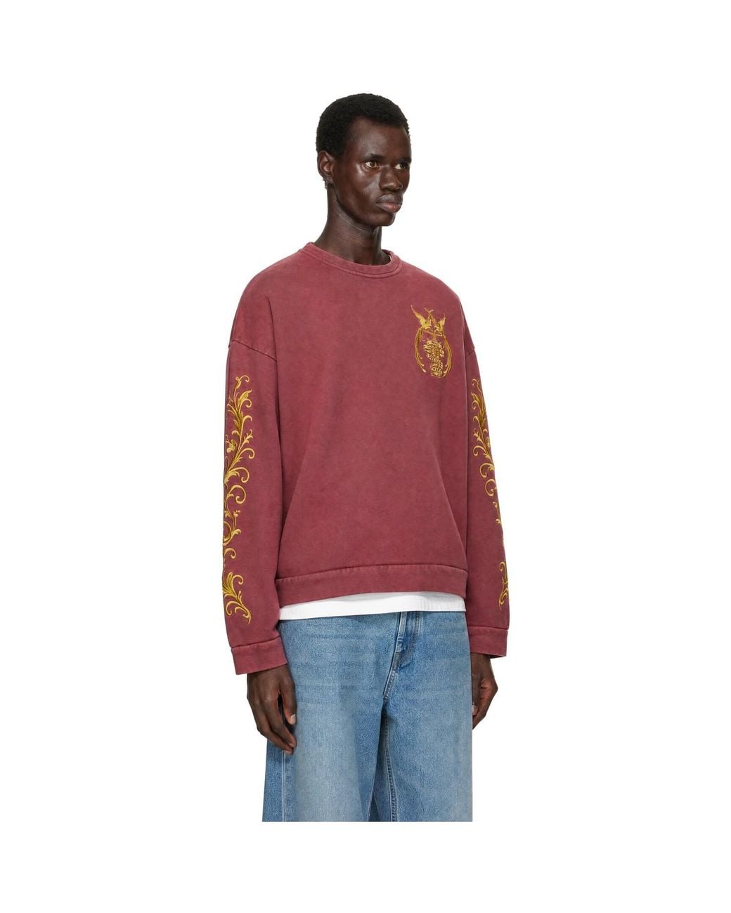 Who Decides War Red Burgundy Fountain Crest Crewneck Sweatshirt for men