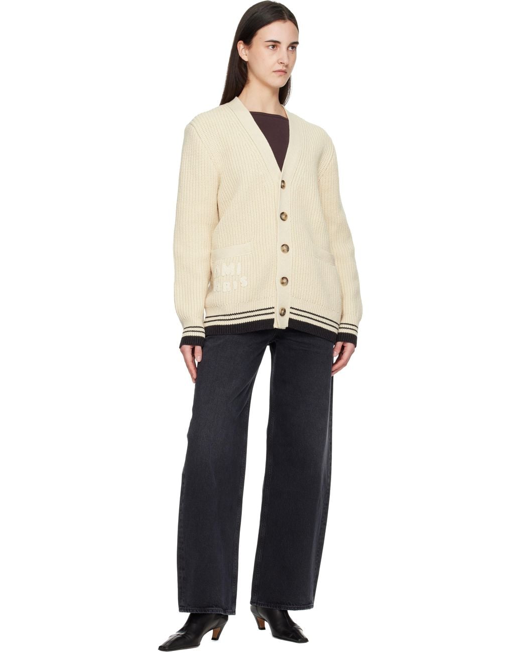 AMI Black Off- Patch Cardigan